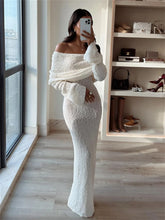 Load image into Gallery viewer, Sexy Knit Long Dress Elegant Women White Off Shoulder Bodycon Hollow Out Crochet Sundress Wedding Guest Dresses Beach Outfits