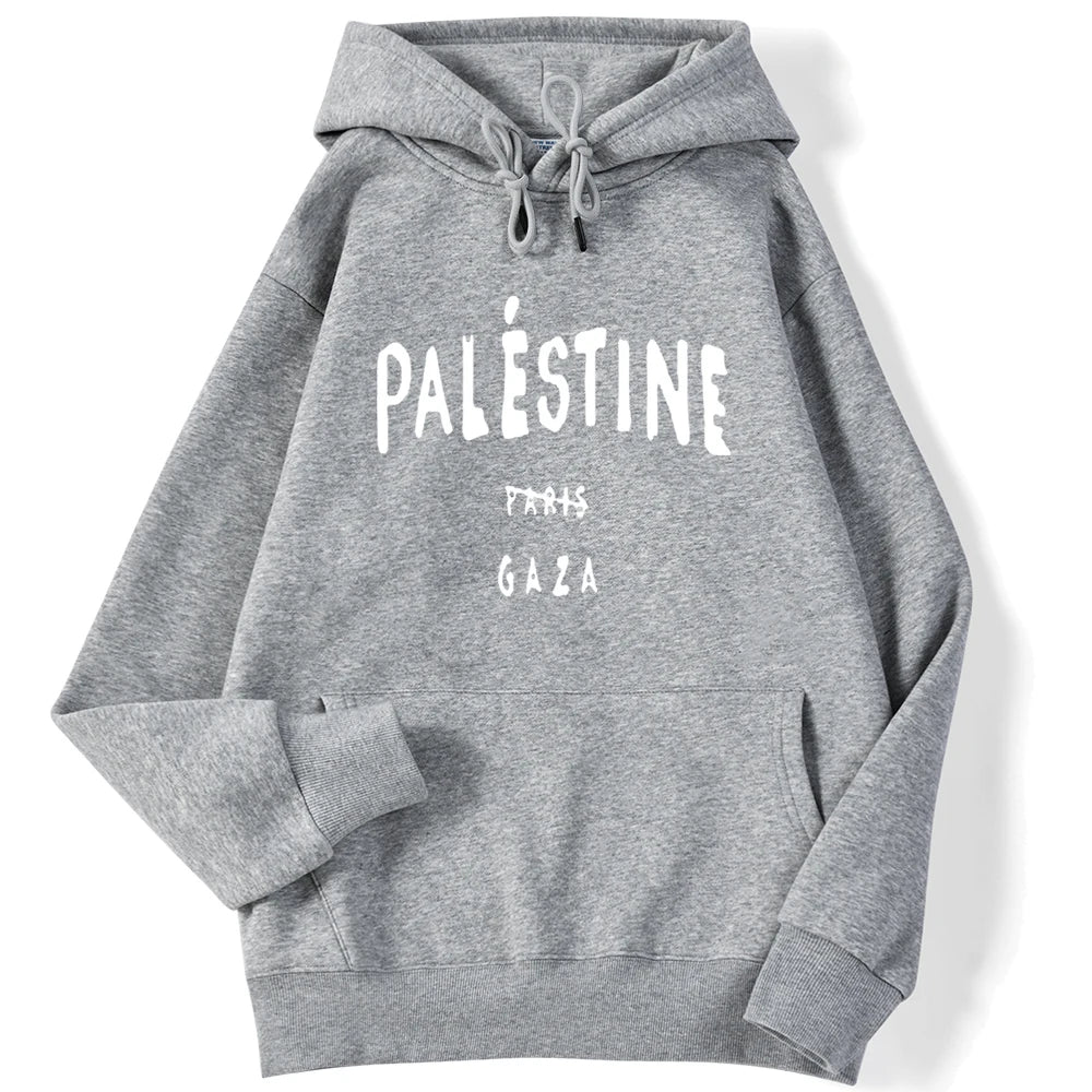 Winter Woman Hoodies Palestine Gaza Letter Printed Pullovers Breathable Loose Warm Pocket Sweatshirts Casual Ladies Streetwears