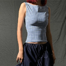 Load image into Gallery viewer, Xeemilo Korean Fashion Bow Backless Tank Top 2023 Casual Streetwear Plaid Print Sleeveless Crop Tops Summer Slim Fashion Corsets