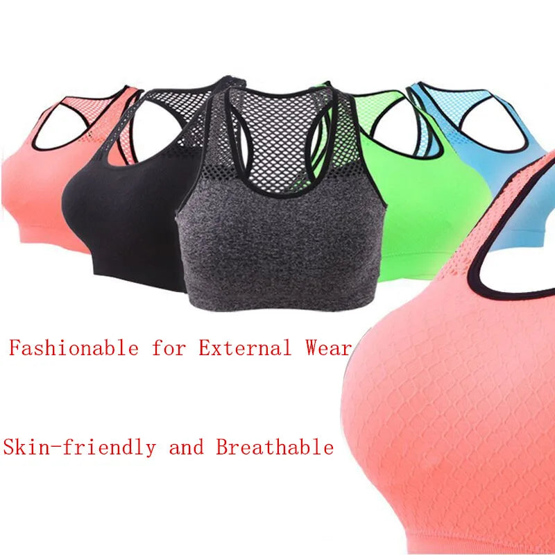 Mesh Sports Bra Hollow Out Sport Top Seamless Fitness Yoga Bras Women Gym Top Padded Running Vest Shockproof Push Up Crop Top