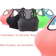 Load image into Gallery viewer, Mesh Sports Bra Hollow Out Sport Top Seamless Fitness Yoga Bras Women Gym Top Padded Running Vest Shockproof Push Up Crop Top