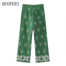 Load image into Gallery viewer, DUOPERI Women Fashion Linen Embroidery Straight Pant High Waist Full Length Female Chic Lady Casual Vintage Long Flax Trousers