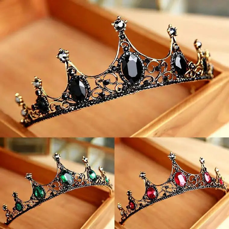 Vintage Small Baroque Green Red Black White Crystal Tiaras Crowns for Women Girls Bride Wedding Hair Jewelry Accessories