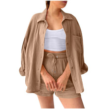 Load image into Gallery viewer, Two Piece Women&#39;s Summer Muslin Blouse Shirt And Shorts Clothes Two Piece Set Beach Outfit Set Two Piece Set Women