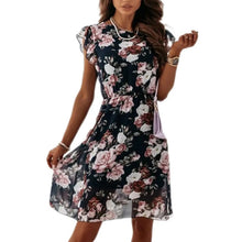 Load image into Gallery viewer, Woman Summer Floral Print Dress Chiffon Ruffled Short-sleeved Dress For Juniors Women&#39;s Casual Sleeveless Plus-size Dresses