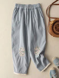 Cotton Flower Embroidery Casual Pants Literary Vintage Loose Slim Lace Wide Leg Trousers Breathable Harem Pants