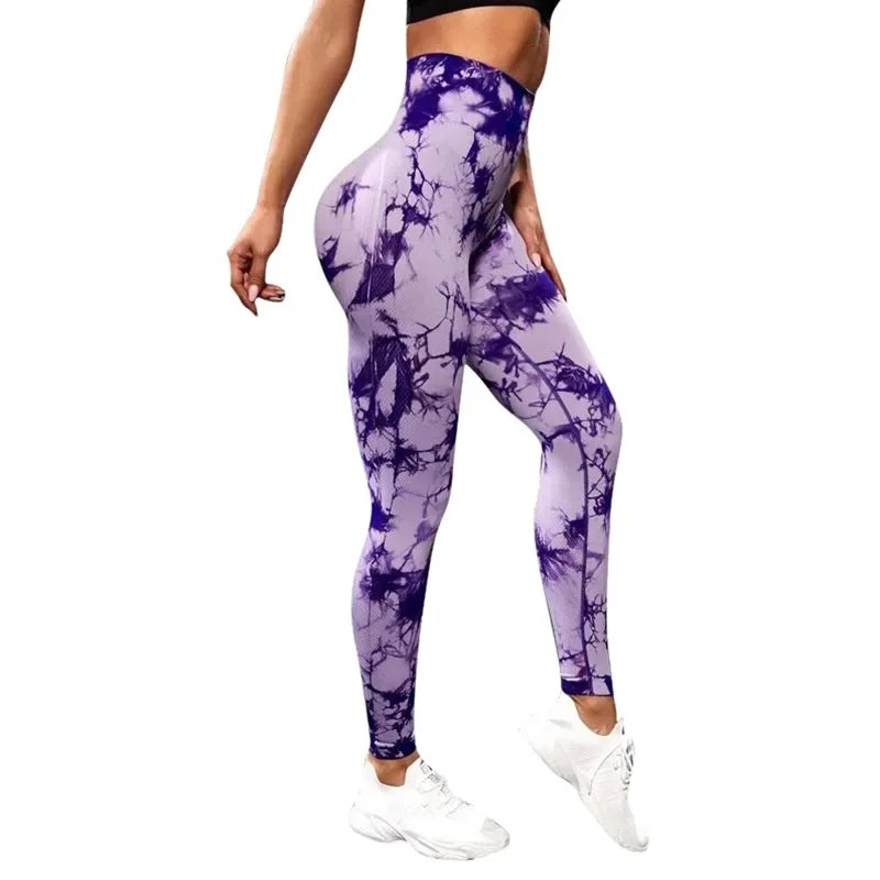 Sexy Women Gym Yoga Leggings High Waist Push Up Leggins Tie-dye Seamless Fitness Workout Leggins Sports Tights Running Pants