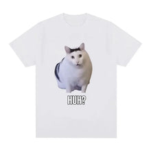 Load image into Gallery viewer, Cat Saying Huh? Funny Meme T-shirt Men Women 100% Cotton Breathable Short Sleeve Oversized T Shirts Fashion Harajuku Tee Shirt