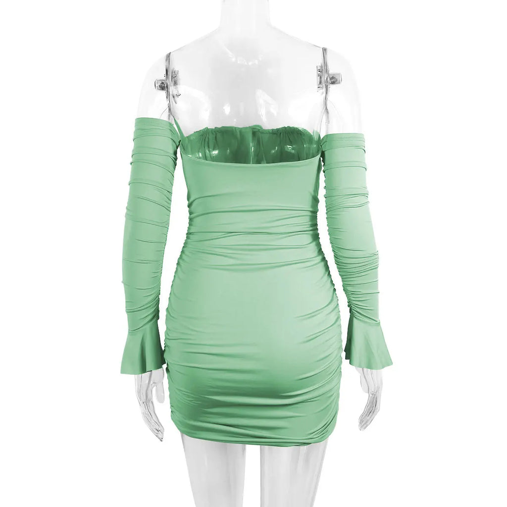 Fairyshely Sexy Ruffle Short Club Dress Ladies 2024 Autumn Green Bodycon Dresses For Women Party Tight Mini Dress Clubwear