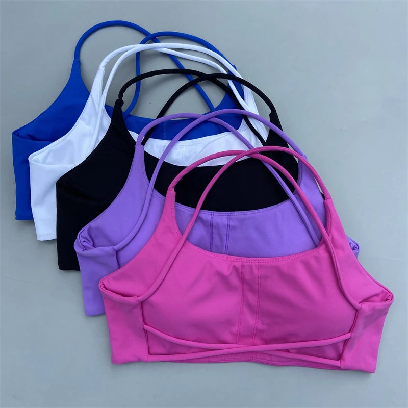 Women Sports Bra Sexy Cross Straps Back Fitness Bralette High Impact Gym Yoga Workout Crop Top Vest Push Up Running Underwear