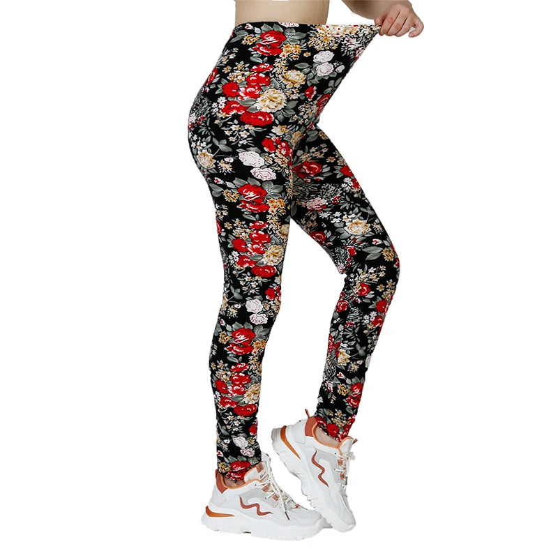 PD284 European and American Fashion Leggings, WOMEN'S Floral Prints, Fitness and Leisure Leggings, High Elasticity Leggings