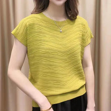 Load image into Gallery viewer, Women&#39;s Clothing Summer Fashion Elegant Solid 3D Wave Ice Silk Knitted T-shirts Simple Casual Short Sleeve Loose Pullover Tops