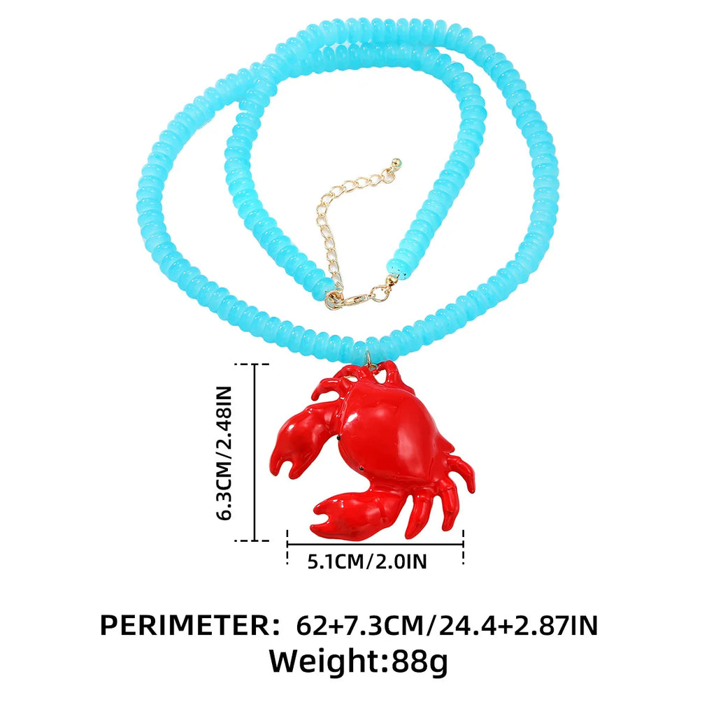 New Handmade Acrylic Beads Chains Choker Red Crab Pendant Necklaces for Women 2024 Trend Jewelry Collar Beach Party Accessories