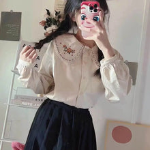 Load image into Gallery viewer, Peter Pan Collar Shirts Women Cute Korean Style Vintage Students Pure Girls Harajuku Female Fashion Chic Tops New Arrival Autumn