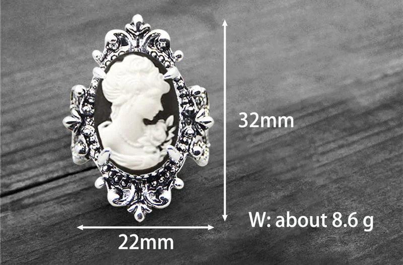 Vintage Leaf Lady Queen Cameo Rings For Women Antique Silver Plated Flower Cross Pink Cameo Ring Fashion Jewelry