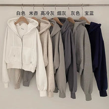 Load image into Gallery viewer, Women Casual Hoodies Autumn Retro Solid Color Zip Up Oversized Sweatshirts Harajuku Long Sleeve Hooded Loose Short Jackets Coat