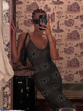 Load image into Gallery viewer, hirigin Print Knitted Spaghetti Strap Sleeveless Bodycon Midi Dress Summer Sexy Skinny Off Shoulder Backless Dress Beach Holiday