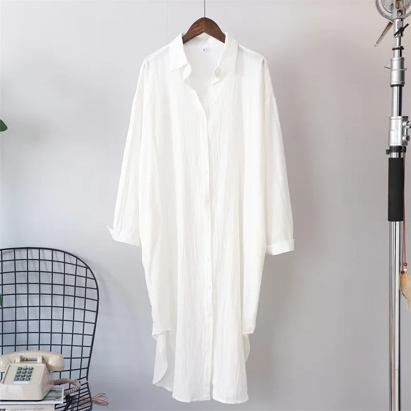 Syiwidii White Shirts Dress for Women Oversized Casual Cotton Loose Dresses Long Sleeve Button Up Blue Midi Long Blouses Dress