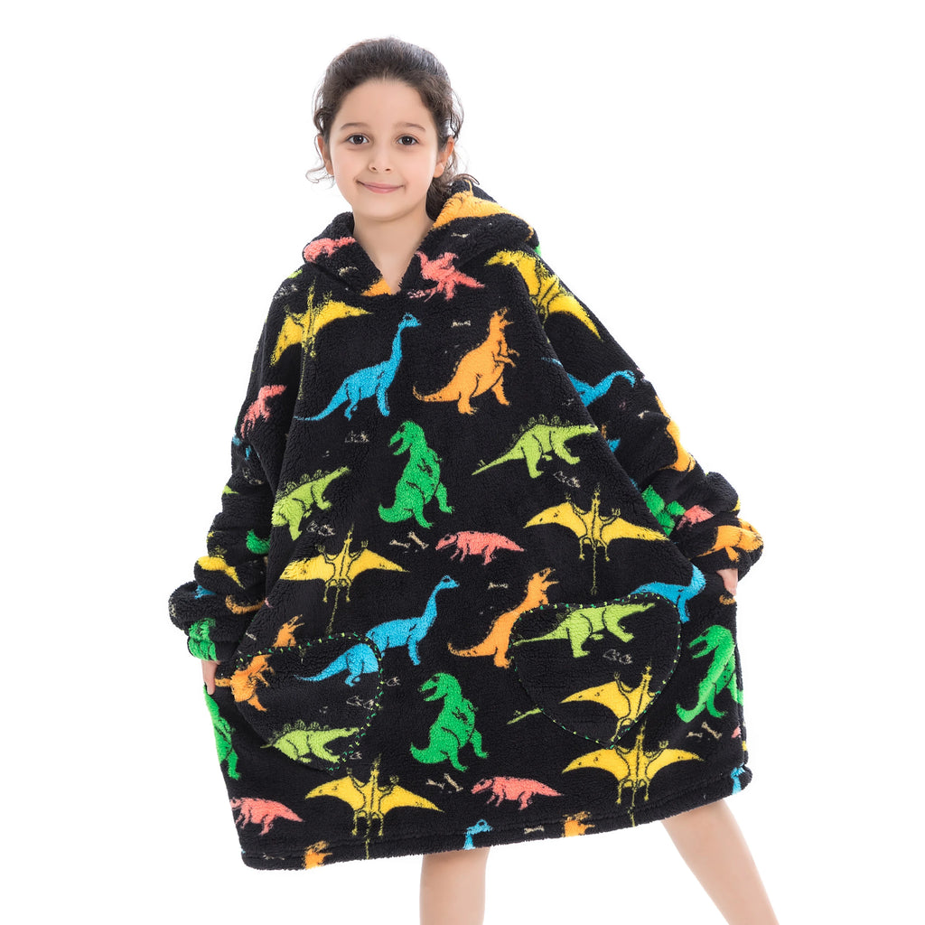 Flannel Blanket with Sleeves Winter Hoodies Sweatshirt   Fleece Giant Wearable Blanket Hoodie Oversized for adults kids babys