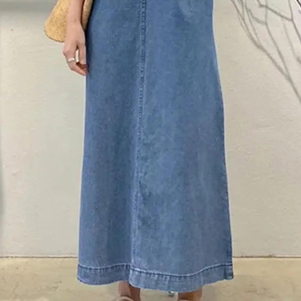 Femme Fashion Casual Loose Long Maxi Sundress Pleated Denim Vestido Sleeveless Robe Women Summer A Line Dress Overszie