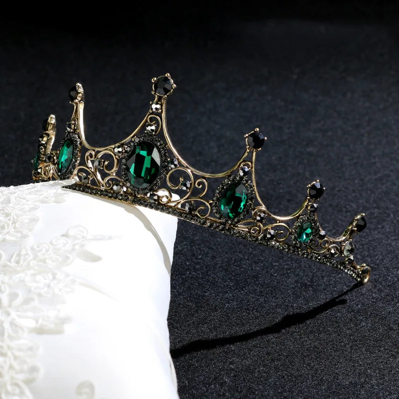 Vintage Small Baroque Green Red Black White Crystal Tiaras Crowns for Women Girls Bride Wedding Hair Jewelry Accessories