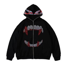 Load image into Gallery viewer, Autumn Fashion Punk Y2k Gothic Grunge Rhinestones Teeth Zip Up Hoodies Long Sleeve Coat Sweatshirt Jacket Streetwear