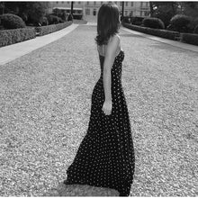 Load image into Gallery viewer, Sexy Black Spotted Backless A-line Sling Long Dresses Elegant Sleeveless High Waist Slim Dress Summer Lady Vacation Party Robes