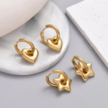 Load image into Gallery viewer, Classic Stainless Steel Heart Star Hoop Earrings For Women Punk Hip Hop Gold Silver Color Y2K Jewelry Female Earrings oorbellen