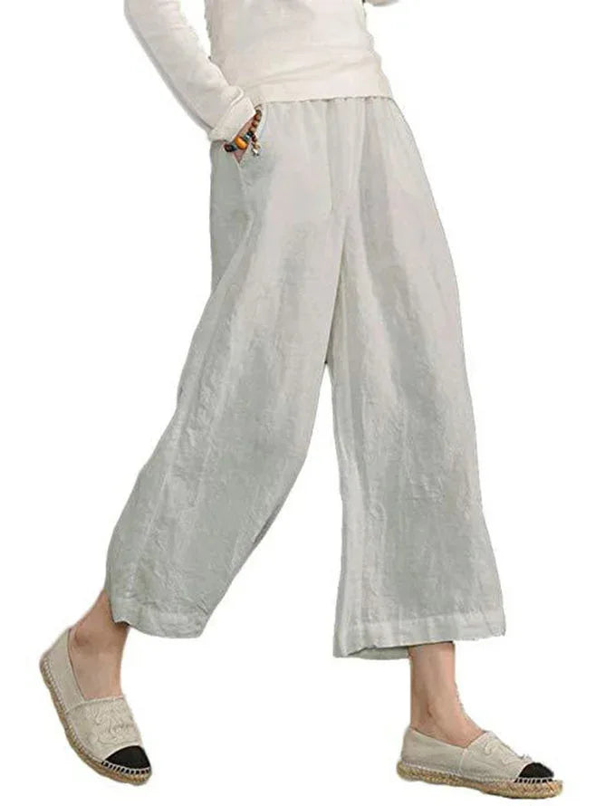 2024 Summer Cotton Linen Oversize Women Pants Long Black Wide-Leg Trousers Female Summer New Casual Office Trendy Ladies Bottom