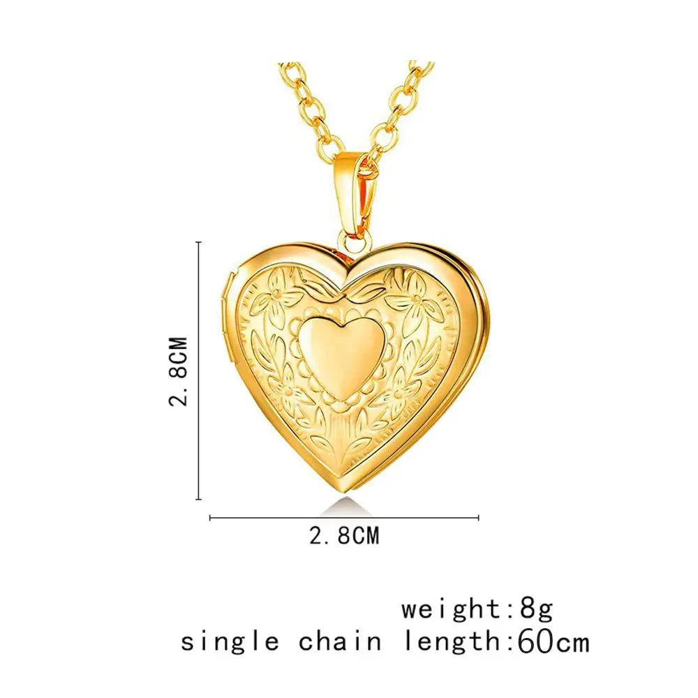 Heart Shaped Locket Pendants Necklaces For Women Gold Color Photo Frame Valentine Lovers Necklace Gift Fashion Jewelry