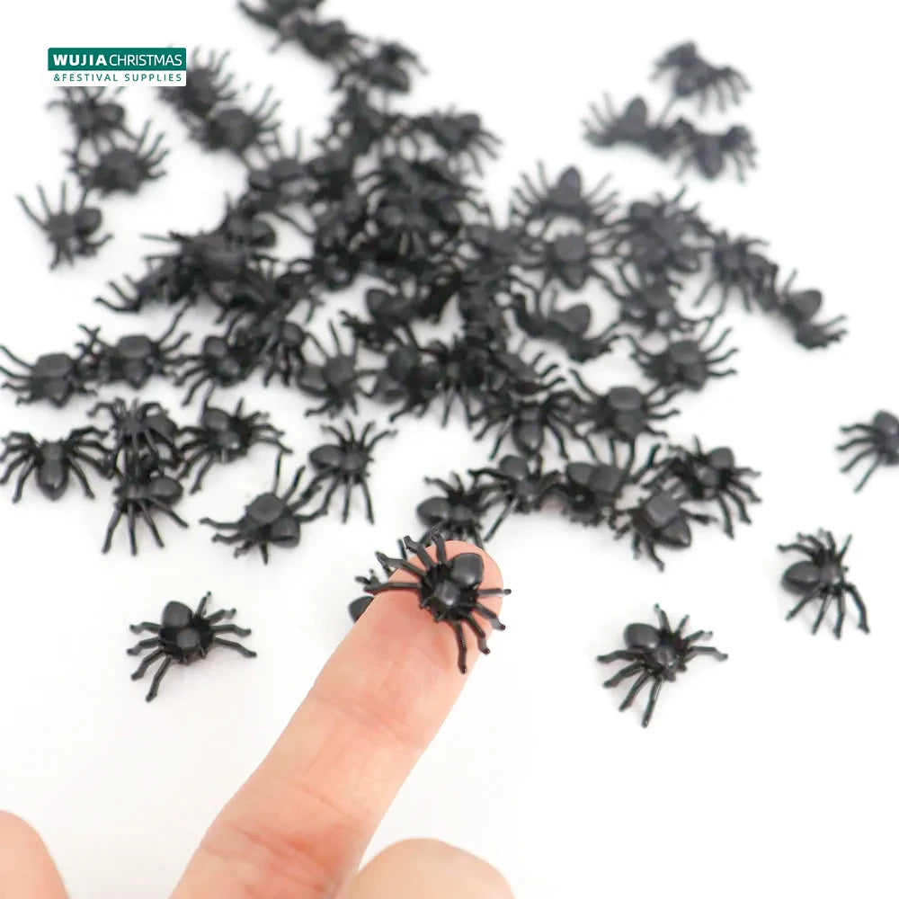 50/100pcs Horror Mini Black Spider Simulation Tricky Toy Haunted House Fake Spider Web Bar Party Decoration Kids Halloween Decor