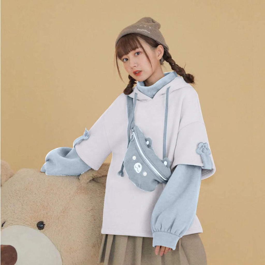 3XL Harajuku Aesthetic Bear Anime Hoodie Women Korean Kawaii Crewneck Long Sleeve Oversize Streetwear Kpop Y2K Winter Cloth Top