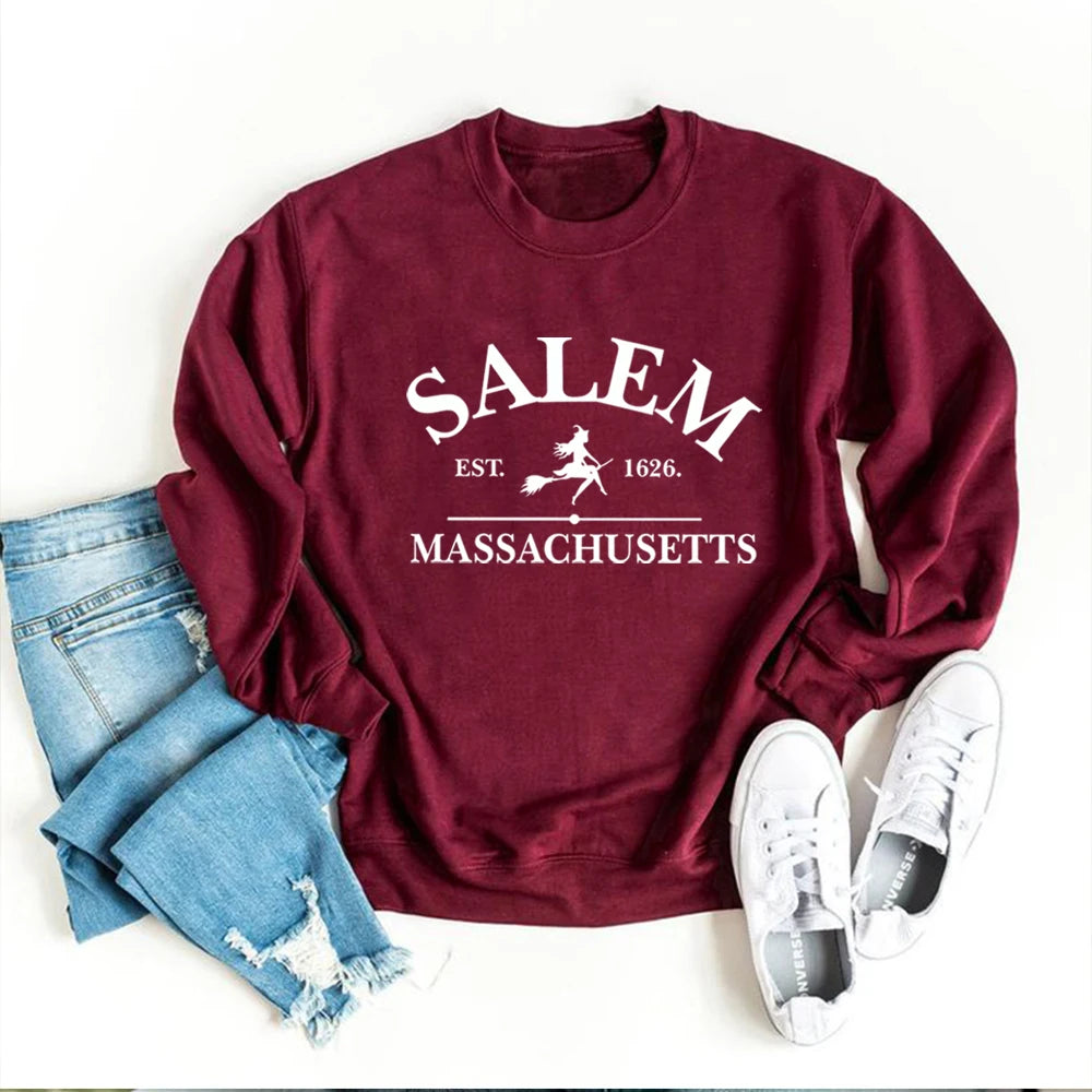 Salem Massachusetts Sweatshirt Halloween Pullover Salem Witch Sweatshirt Women Graphic Hoodies Streetwear Hoodie Halloween Gift