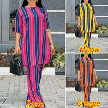 Load image into Gallery viewer, VONDA Bohemian Vintage Women Striped Pants Sets 2024 Summer Half Sleeve Casual Loose Tops and Pants Matching Sets Oversize 2PCS