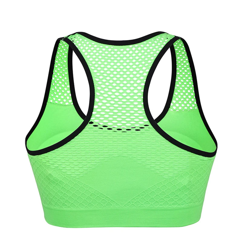 Mesh Sports Bra Hollow Out Sport Top Seamless Fitness Yoga Bras Women Gym Top Padded Running Vest Shockproof Push Up Crop Top