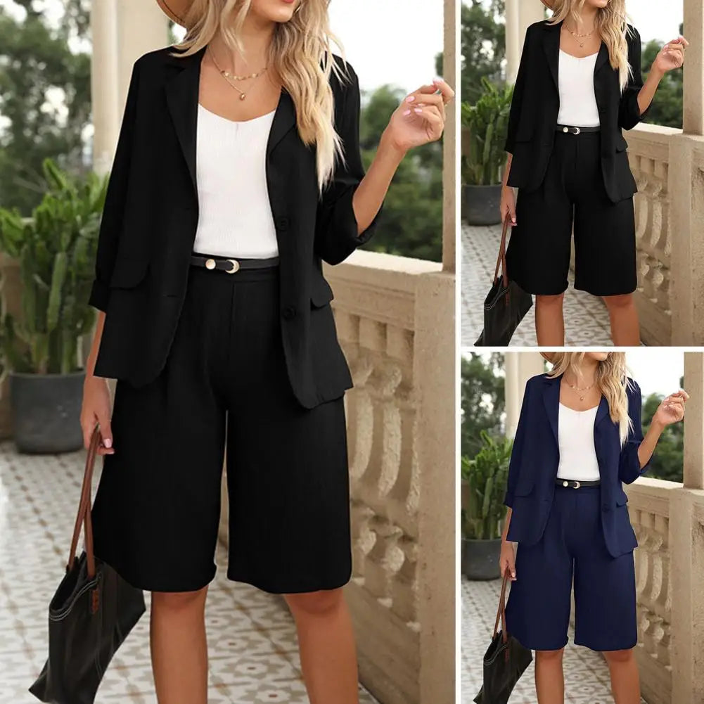 Formal Blazer Shorts Suit Knee Length Pants Lady Business Outfit Cardigan Plus Size Lady Coat Shorts Set Daily Wear