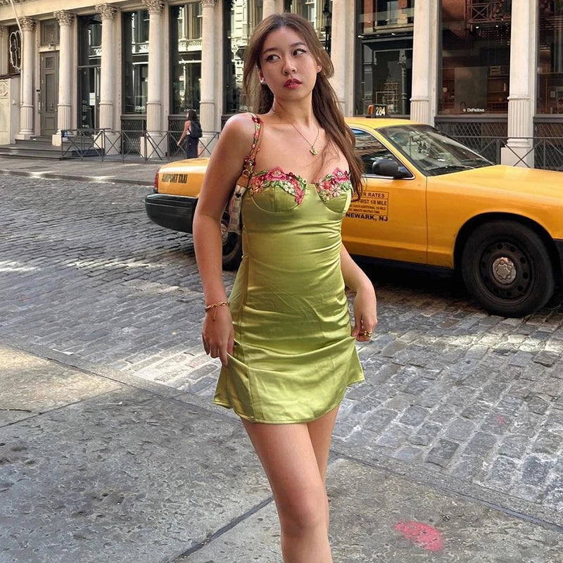 Sexy Floral Embroidery Slip Dress Women Bodycon Female Mini Dresses 2023 Spring Sexy Slim Chic Beach Style Lady Vestidos JY22601