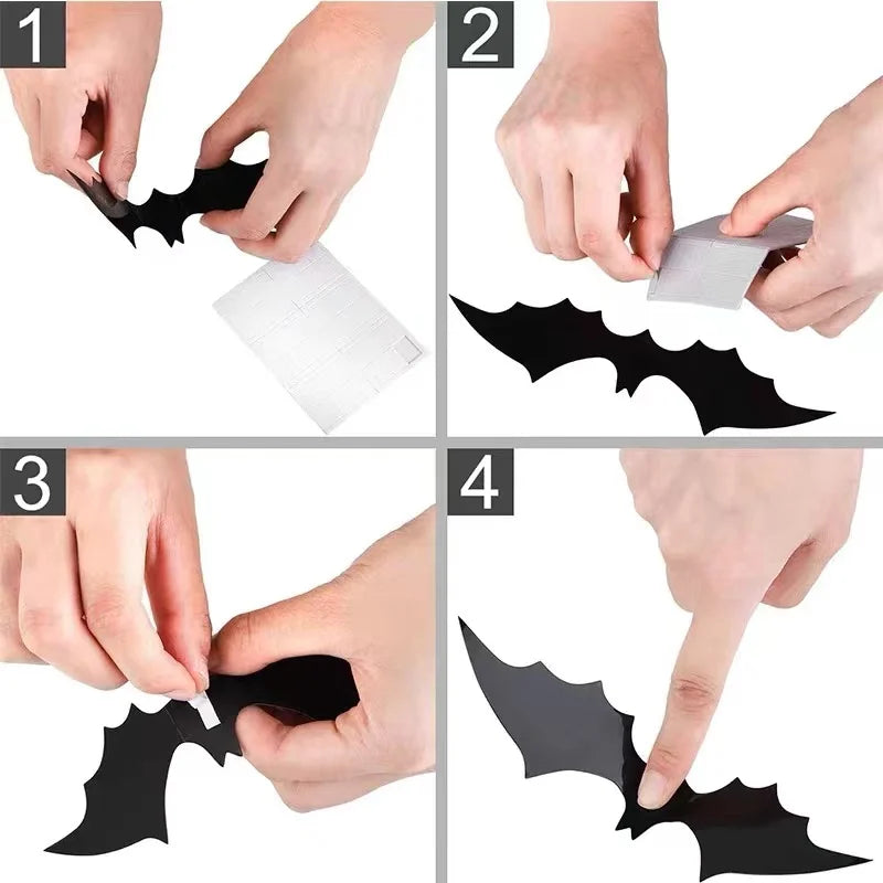 12pcs Halloween Bat Wall Sticker 3d Sticker Bar Haunted House Decoration Prank Toy Props