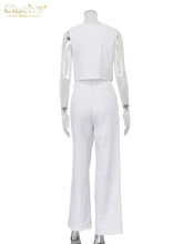 Load image into Gallery viewer, Clacive Summer White Linen Two Piece Set For Women 2024 Fashion Sleeveless Tank Top New In Matching High Waist Wide Pants Set