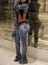 Load image into Gallery viewer, Weird Puss Sexy See Through Women 2 Piece Set Dragon Print Midnight Knot Low-Neck Crop Tops+Leggings Clubwear Matching Outfits