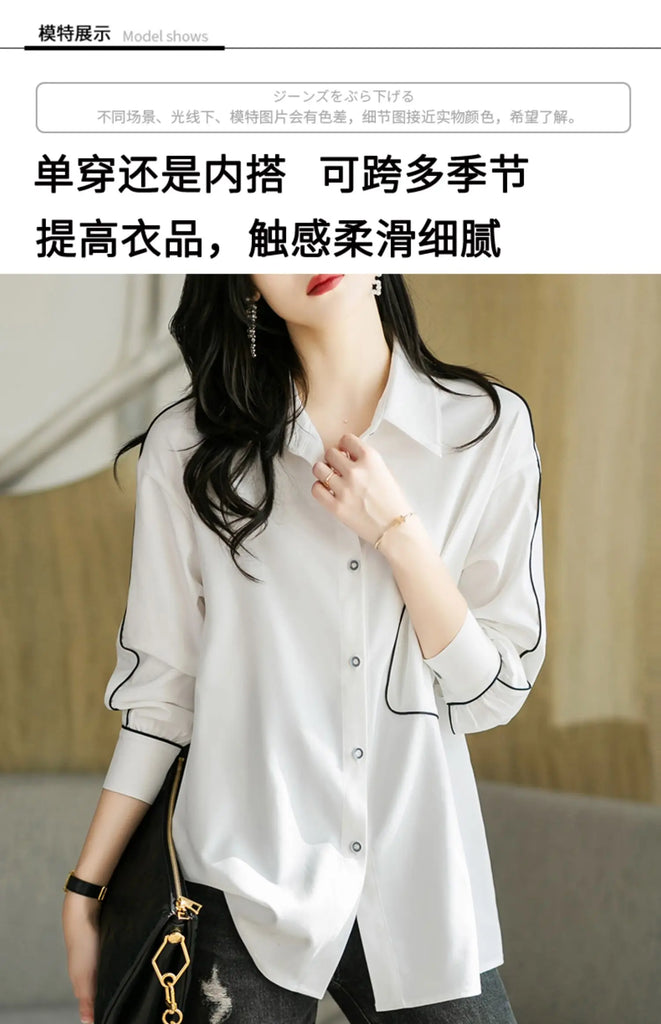 CJFHJE Elegant Solid Blouse Women Laple Loose Single Breasted Long Sleeve Shirt Female Korean Fashion New Casual Spring Clothes