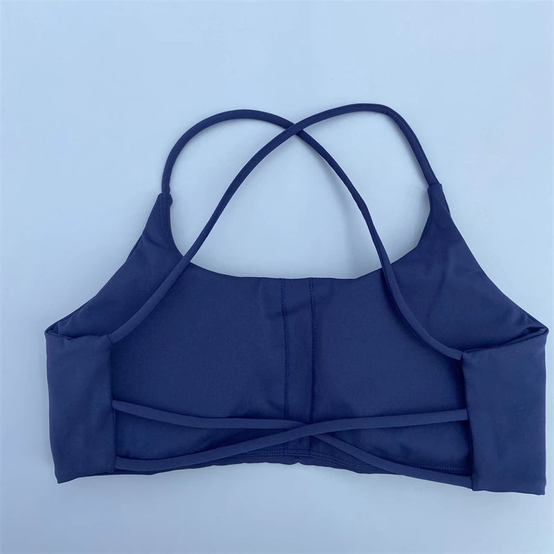 Women Sports Bra Sexy Cross Straps Back Fitness Bralette High Impact Gym Yoga Workout Crop Top Vest Push Up Running Underwear