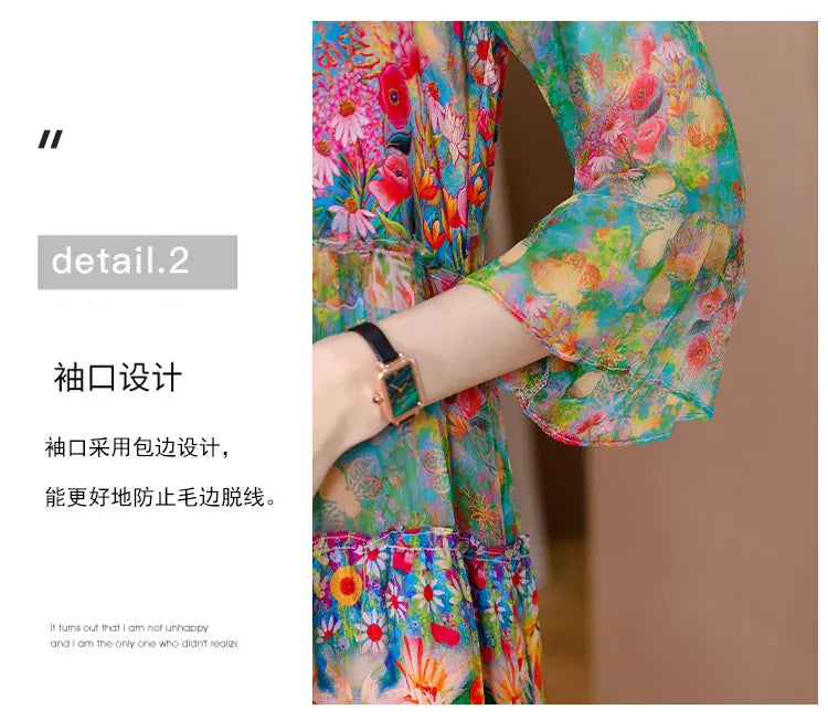 Summer Dress 2023 Woman Silk Floral Dress Elegant Long Beach Vintage Dresses for Women