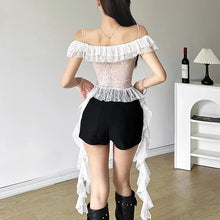 Load image into Gallery viewer, White Lace T Shirt Streetwear See Through Shirt Bandage Tees 2000s Vintage Y2k Aesthetic Irregular Y2k Crop Top Harajuku Summer