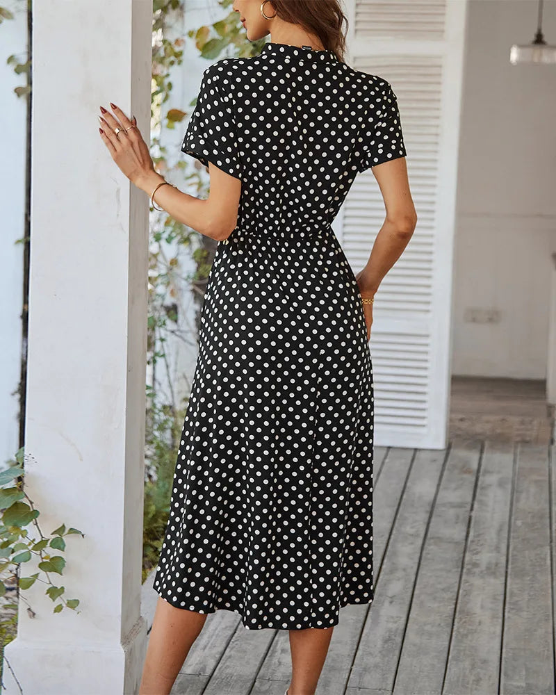 Ladies Polka Dot Print Shirt Dress Women Casual Midi Holiday Summer Dress Female Loose Women Beach Dress Sundress Robe Vestidos