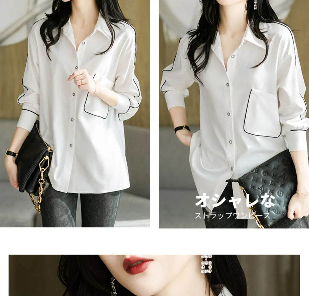 CJFHJE Elegant Solid Blouse Women Laple Loose Single Breasted Long Sleeve Shirt Female Korean Fashion New Casual Spring Clothes