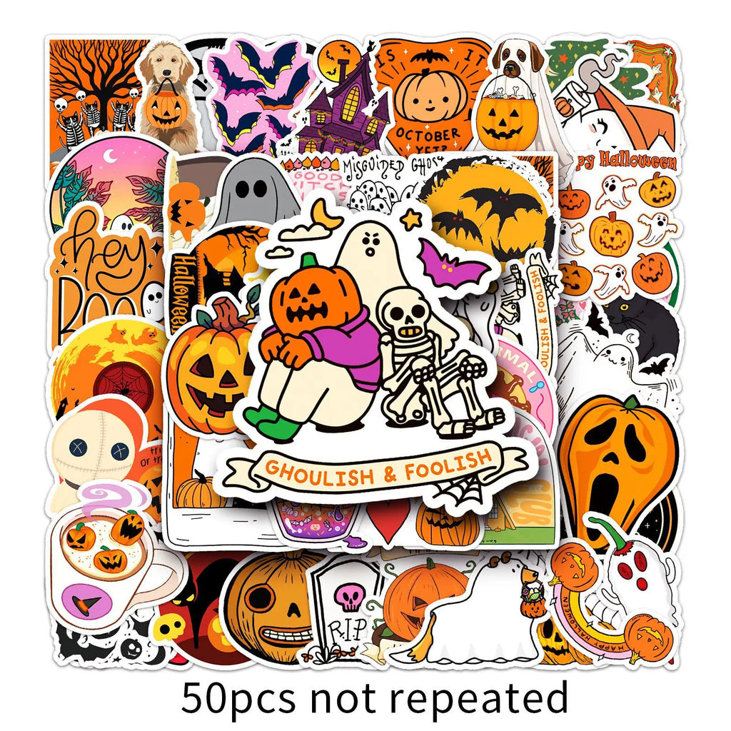 10/30/50PCS Cartoon Halloween Stickers Ghost Bat Pumpkin Graffiti Decals DIY Laptop Fridge Gift Phone Festive Sticker Kids Toys