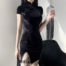 Load image into Gallery viewer, Goth Dark Women Dress Cheongsam Chinese Style Skinny Mini Dress Streetwear Sexy Vintage Haraiuku Summer Women Clothing Slim 2023