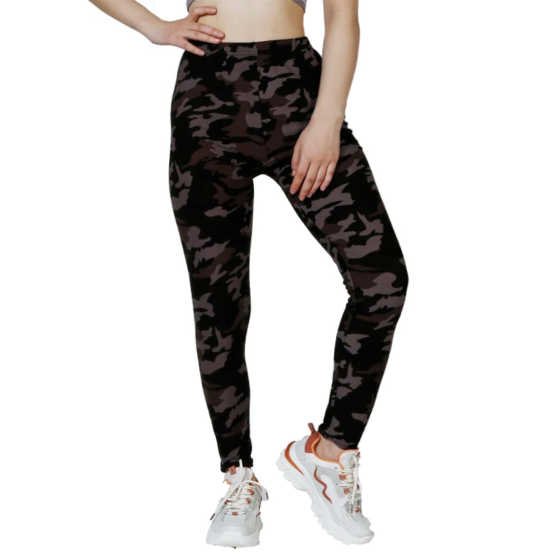 PD112 Camo Light Coffee Printed White Gray WOMEN'S Casual Sports Leggings with High Elasticity, Slim Fit, and Tight Cropped Pant