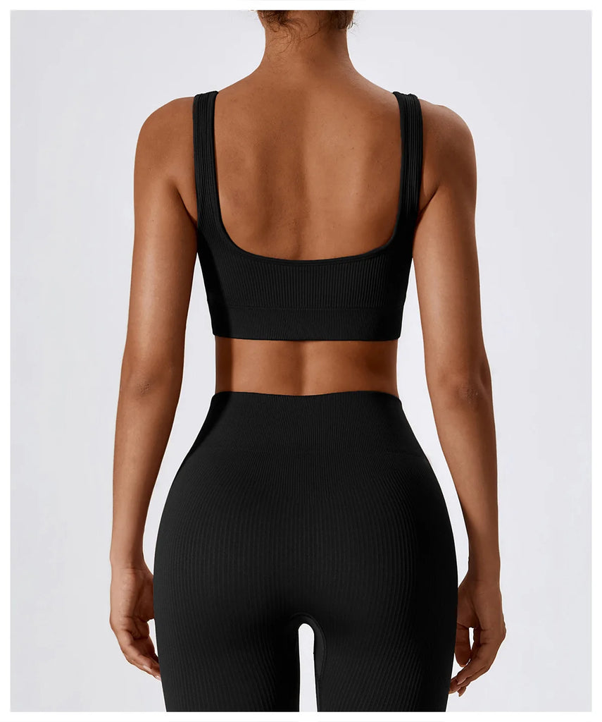 Women Yoga Vest Gym Sports Crop Tops Seamless Streetwear Rib-Knit Fitness Running Vest Workout Bra Tank Top Female Without Pad